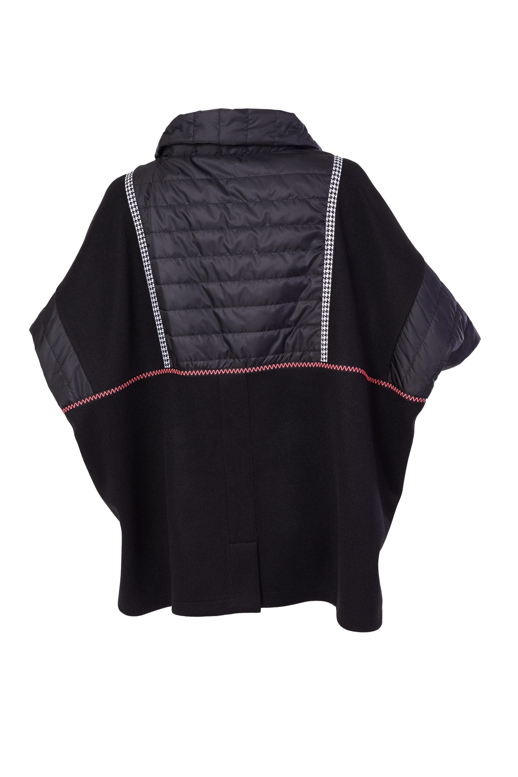 118- Ora Quilted Poncho w/ Trim Design- Black