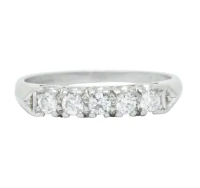 1940 Retro Round Brilliant Diamond Platinum Fishtail Band Stacking Ring