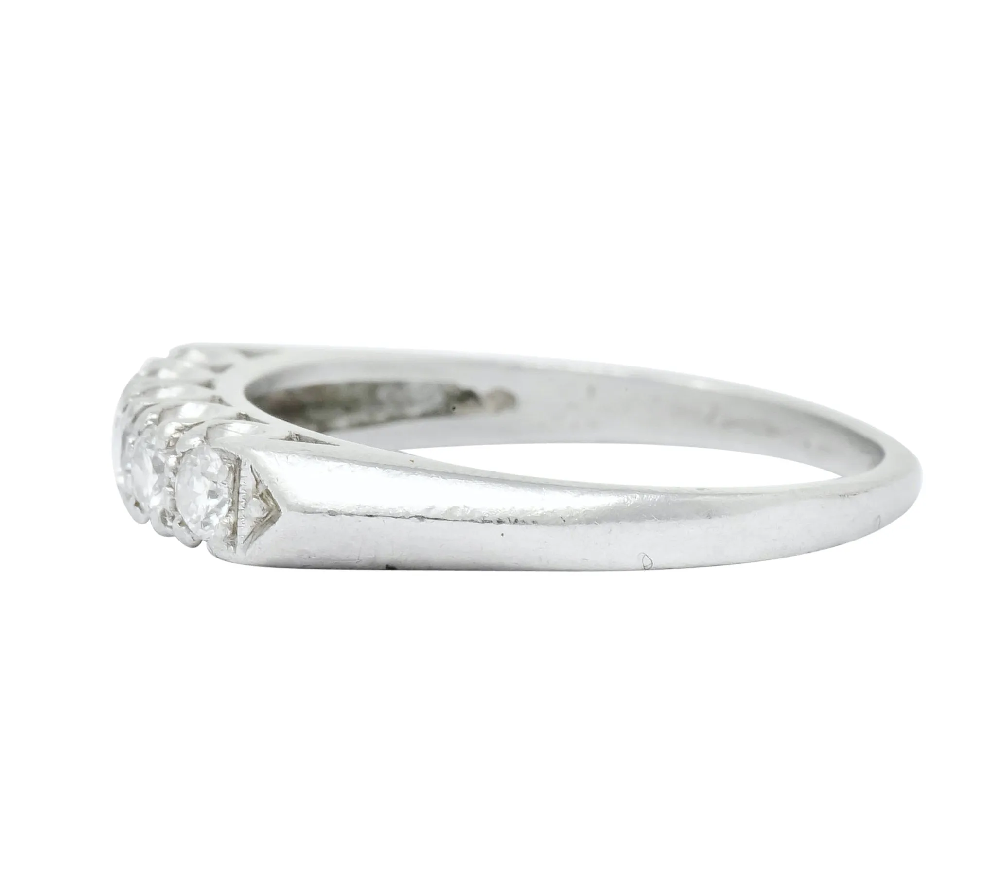 1940 Retro Round Brilliant Diamond Platinum Fishtail Band Stacking Ring