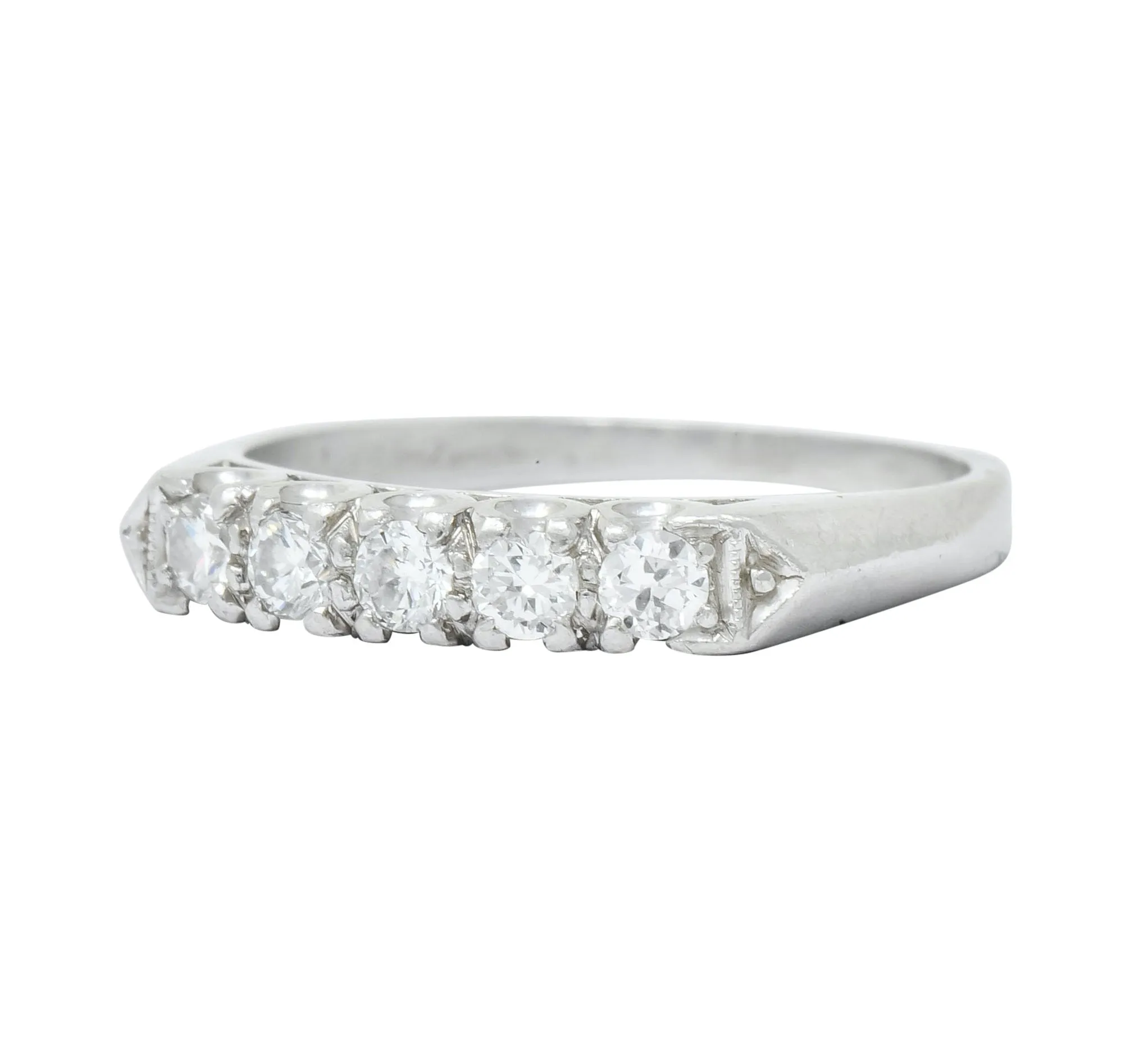 1940 Retro Round Brilliant Diamond Platinum Fishtail Band Stacking Ring