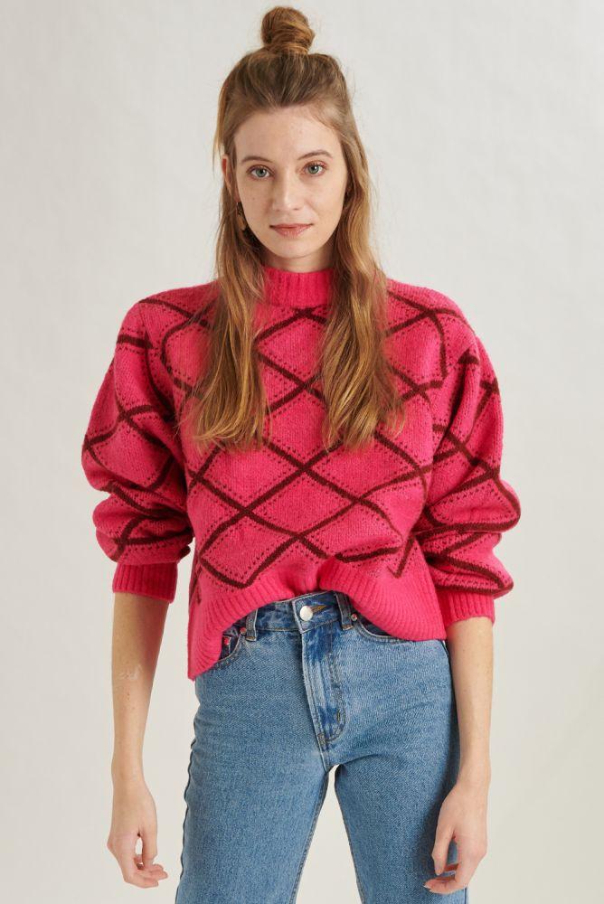 24 Colours Patterned Sweater in Hot Pink