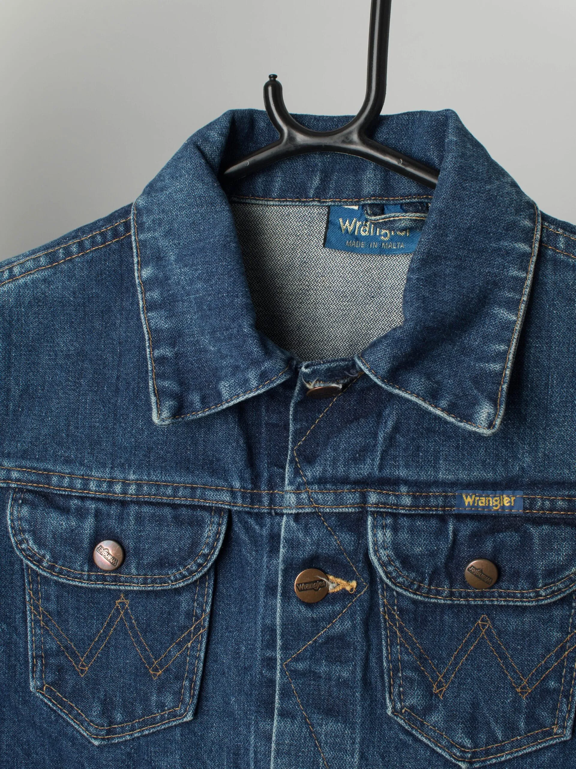 70s Wrangler denim jacket XS dark blue fitted jean jacket – Extra Small