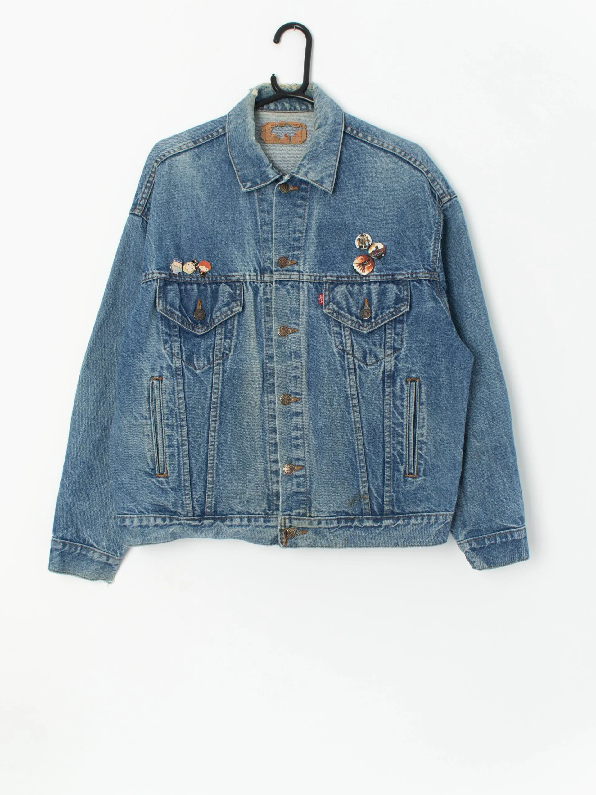 80s Levis trucker jacket M blue with detachable pins – Medium