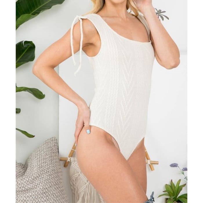 Asymmetrical Cable Knit Bodysuit