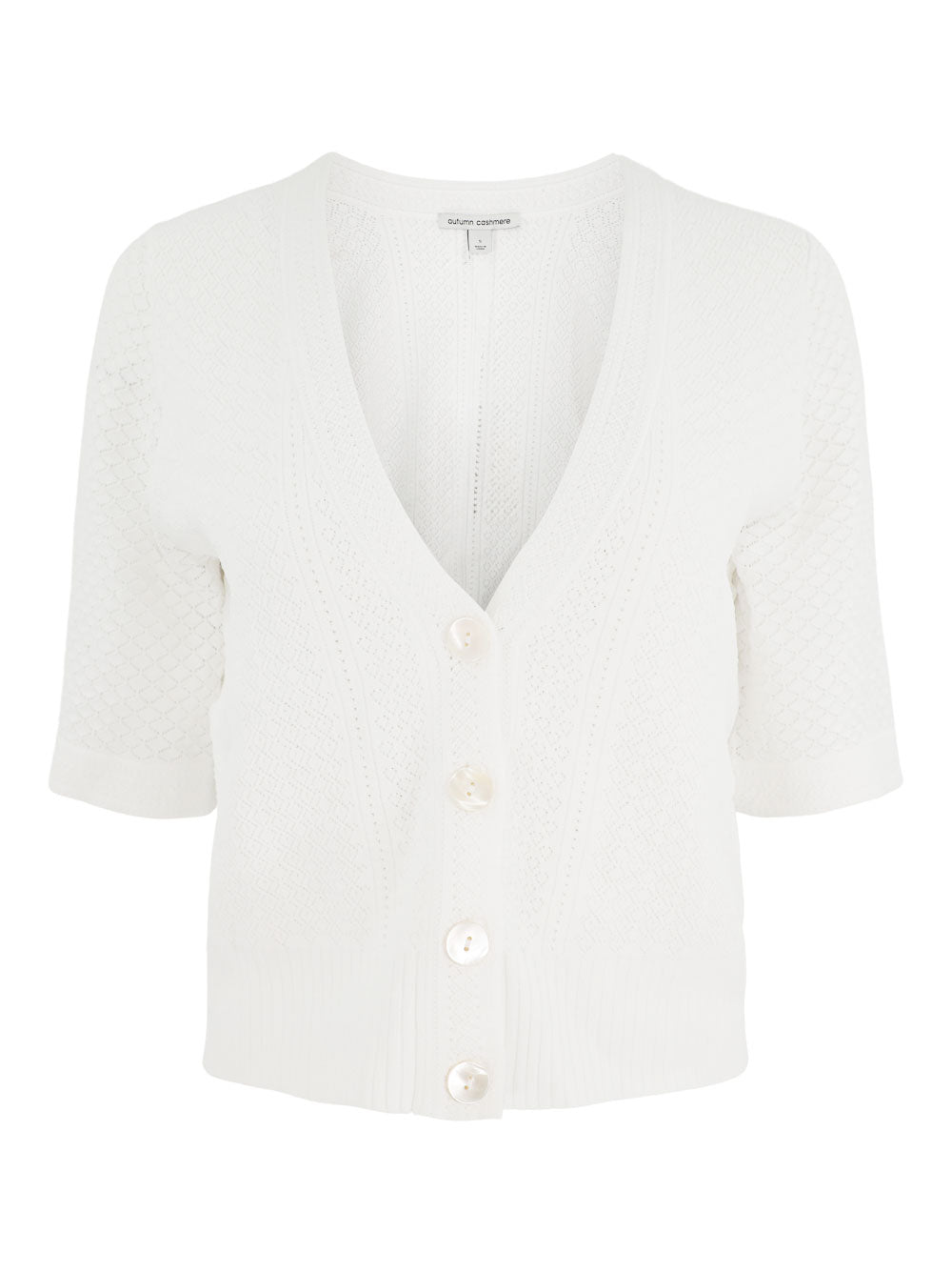 Autumn Cashmere Pointelle V-Neck Cardigan in White