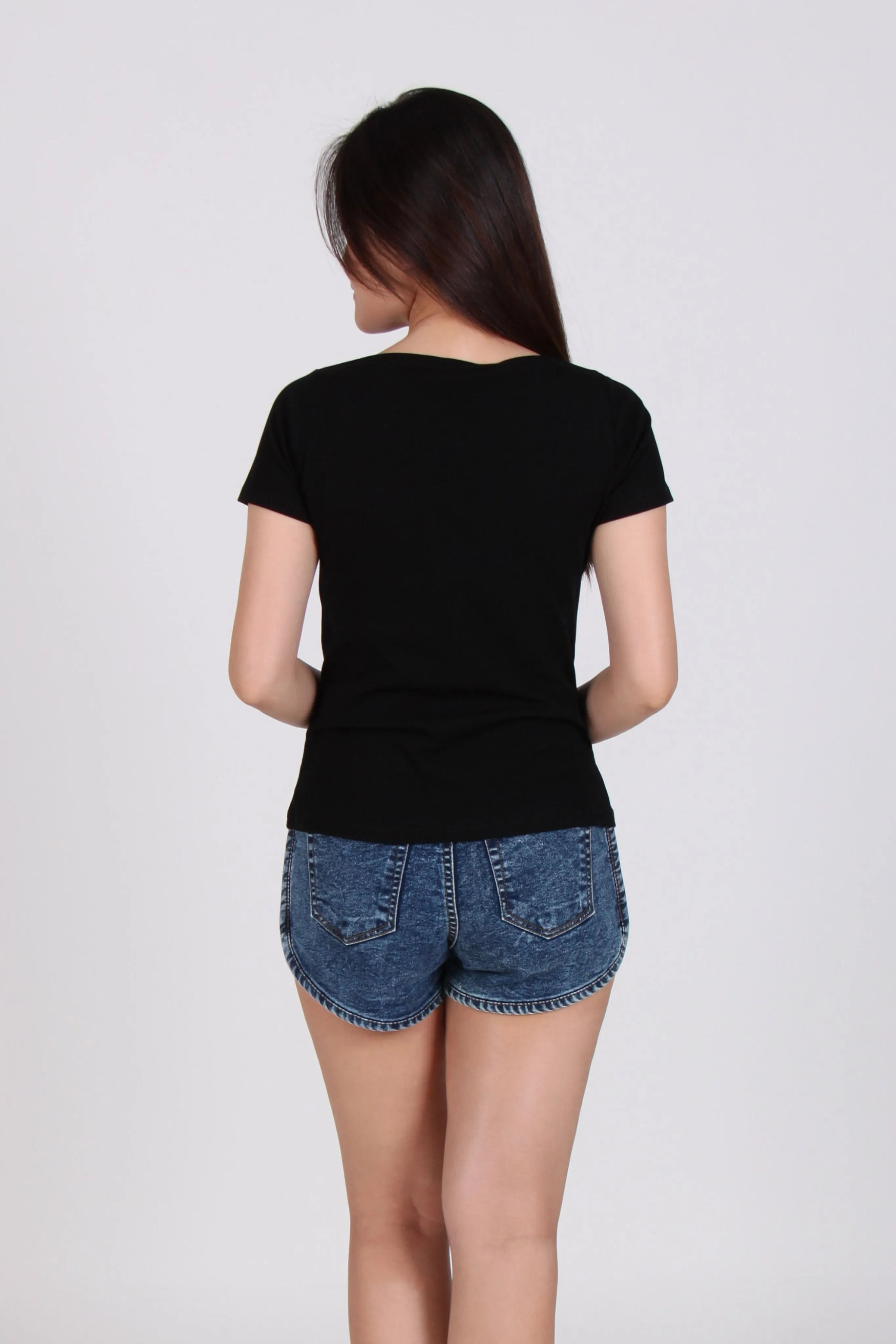 Basic Boat Neck Short Sleeve Cotton Top In Black