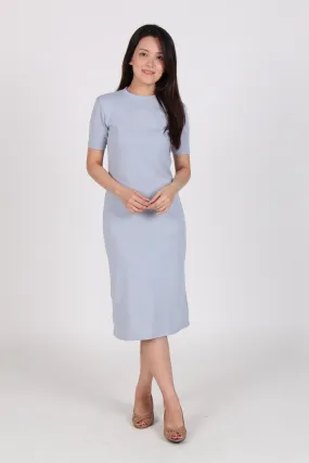 Basic Everyday Midi Tee Dress in Light Blue