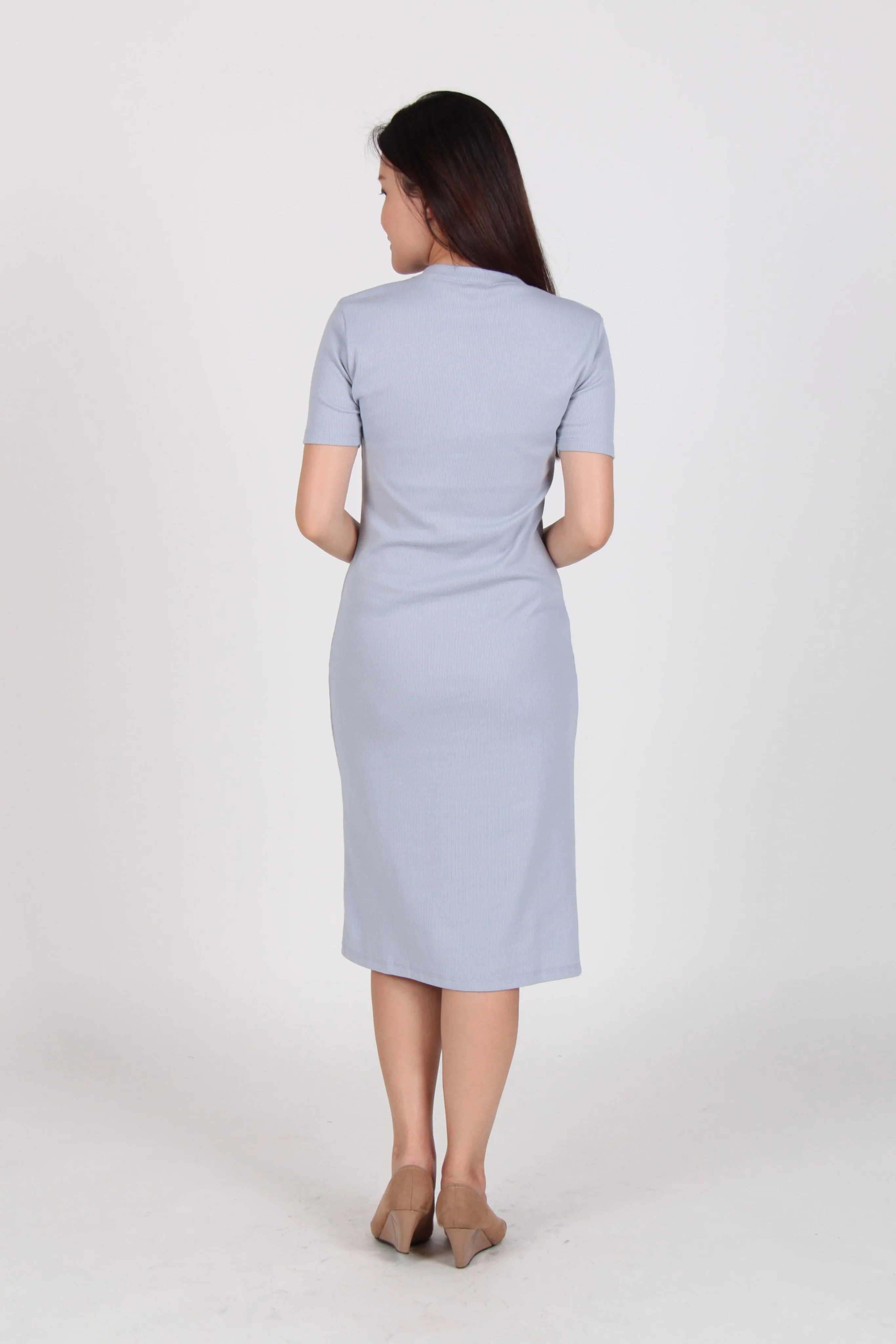 Basic Everyday Midi Tee Dress in Light Blue