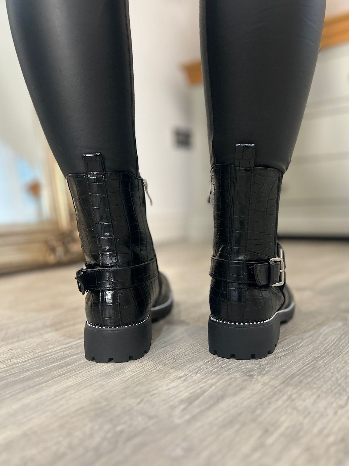 Black Diamante Strap Boots