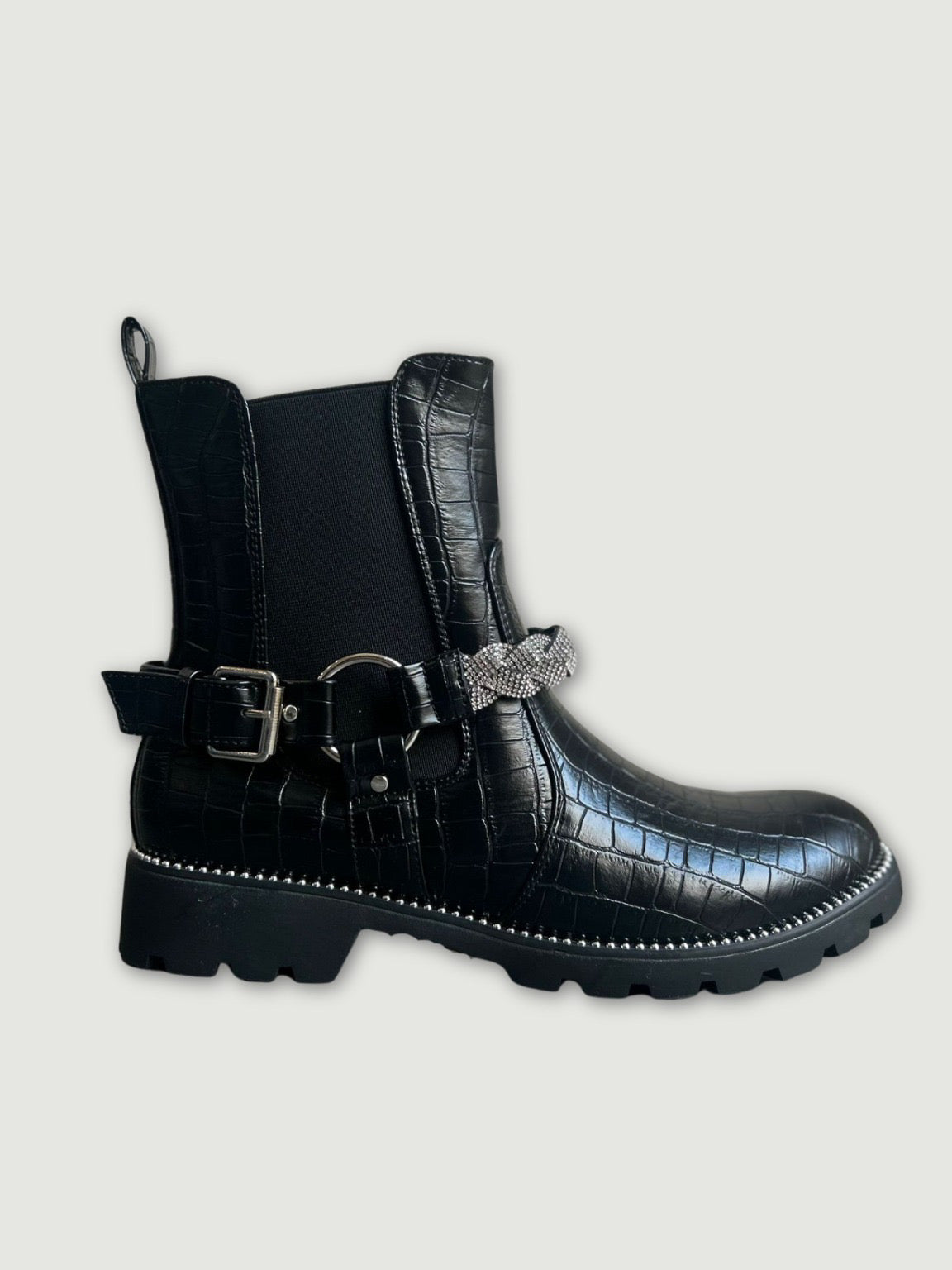 Black Diamante Strap Boots