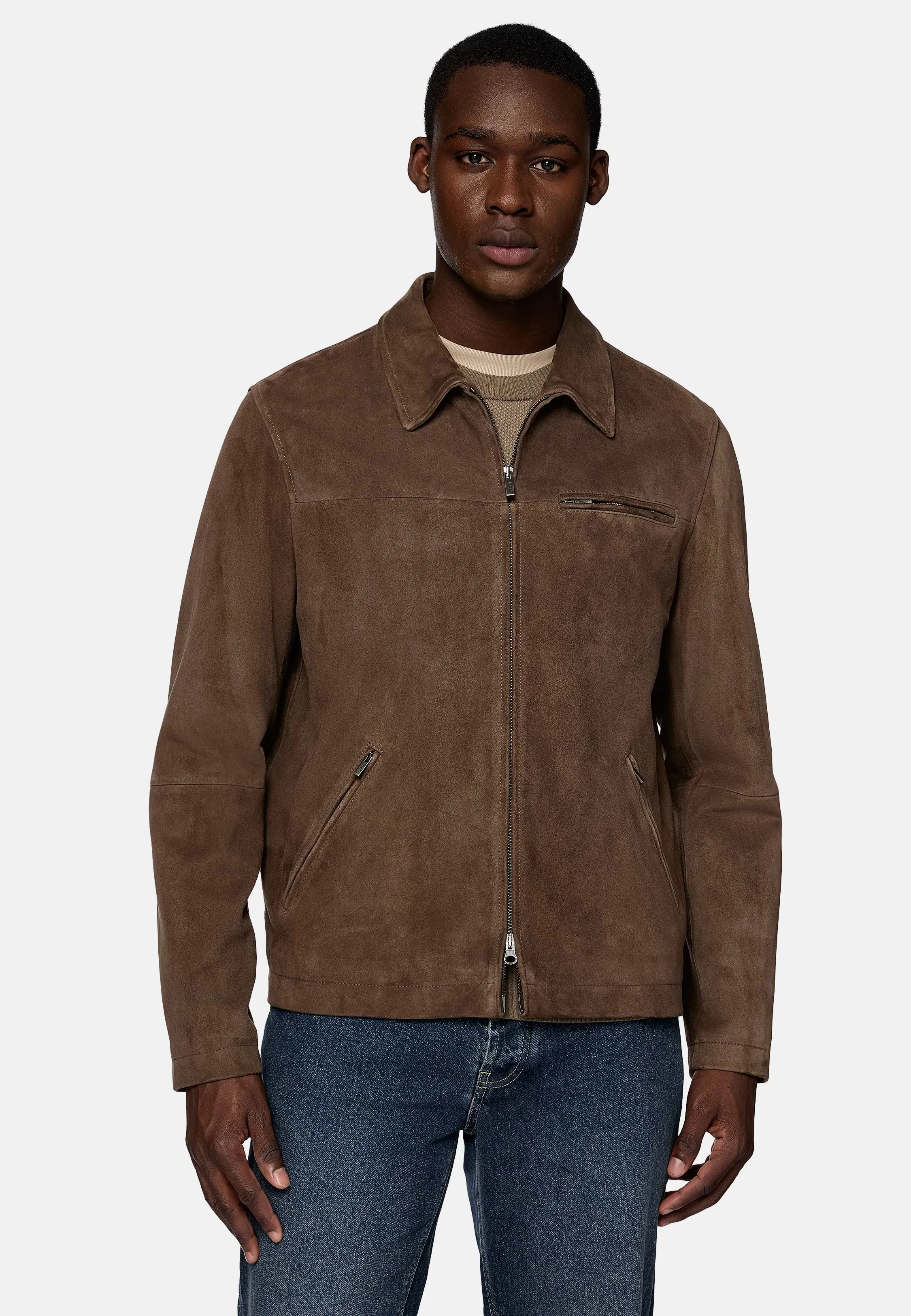 Bomber Jacket in Genuine Suede Leather