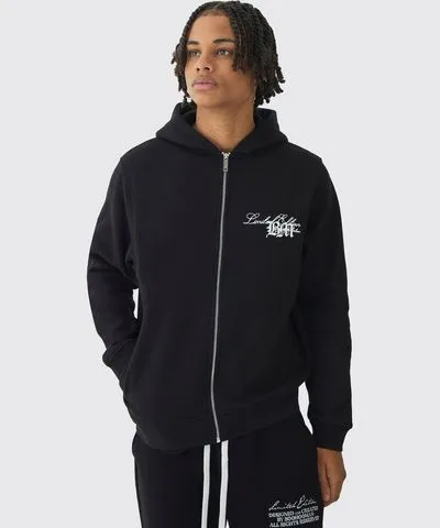 boohooMAN Mens BM Zip Through Print Hoodie