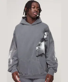 boohooMAN Mens Oversized Washed Renaissance Overseams Graphic Hoodie