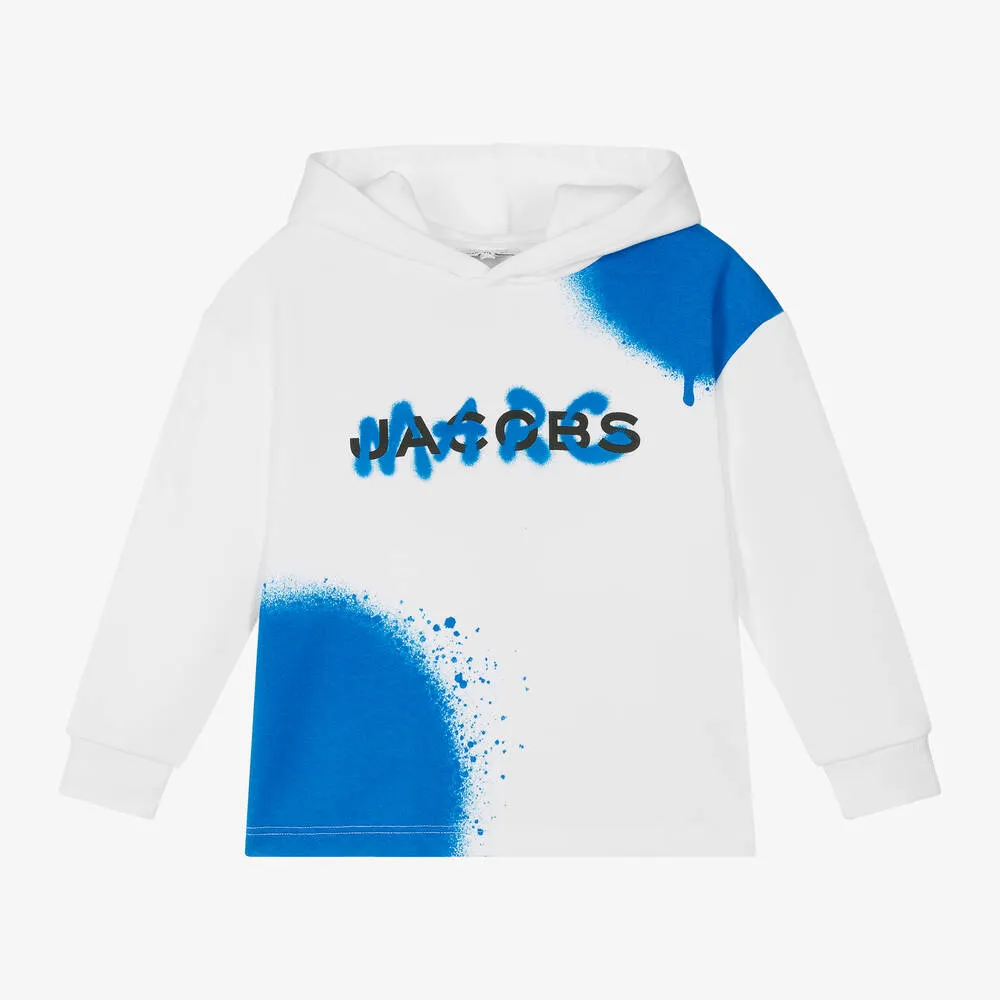 Boys White Cotton Spray Paint Hoodie