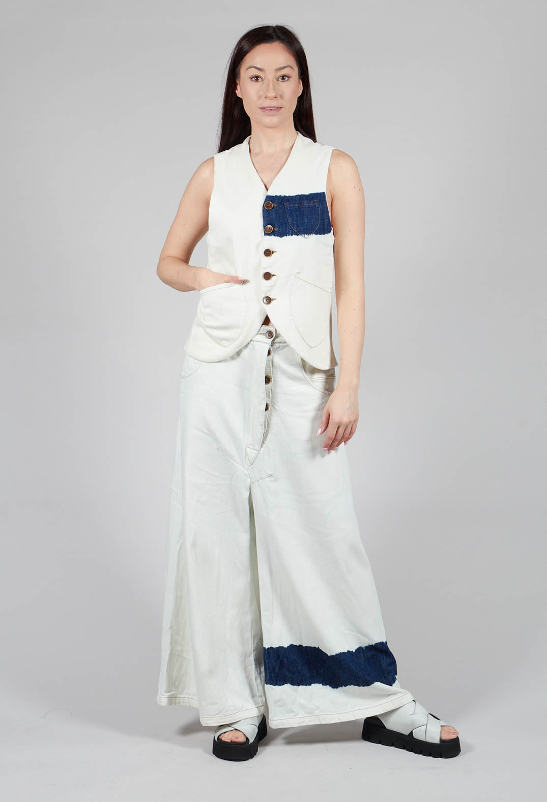 Button Through Waistcoat in Off White