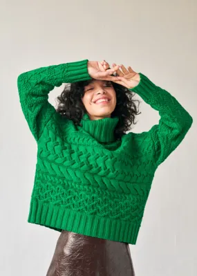 Cable Sweater - Bright Green