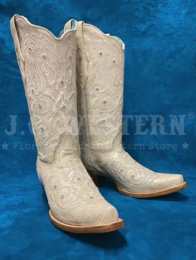 Corral Z5123 Ladies Embroidery & Crystals Western Boot Bone