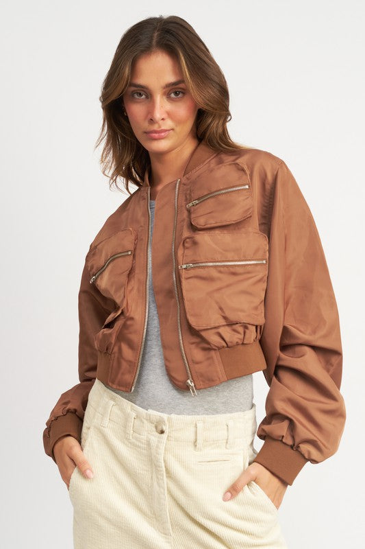 Cropped Bomber Long-sleeved Jacket