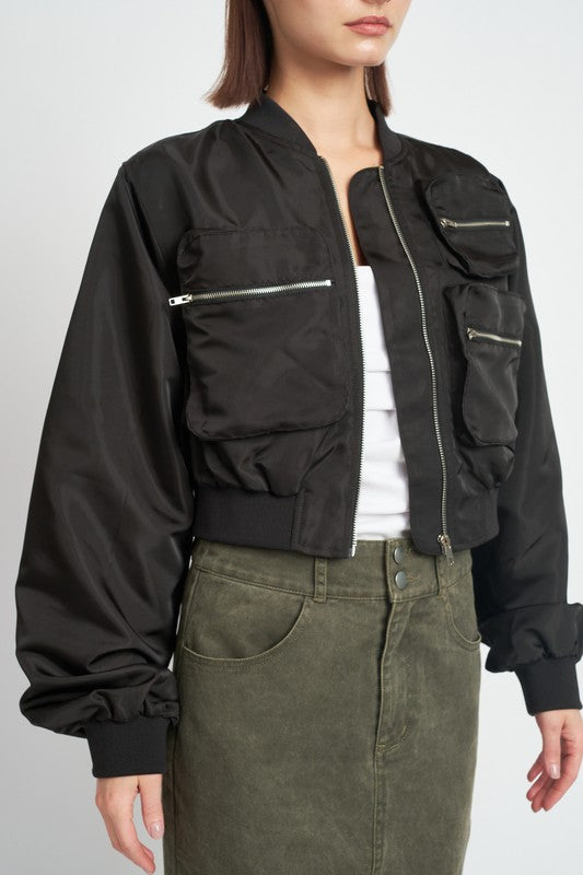 Cropped Bomber Long-sleeved Jacket