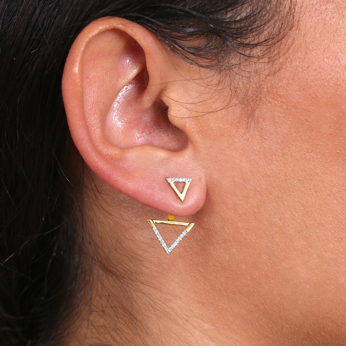 Double Diamond Triangle Ear Jackets & Studs