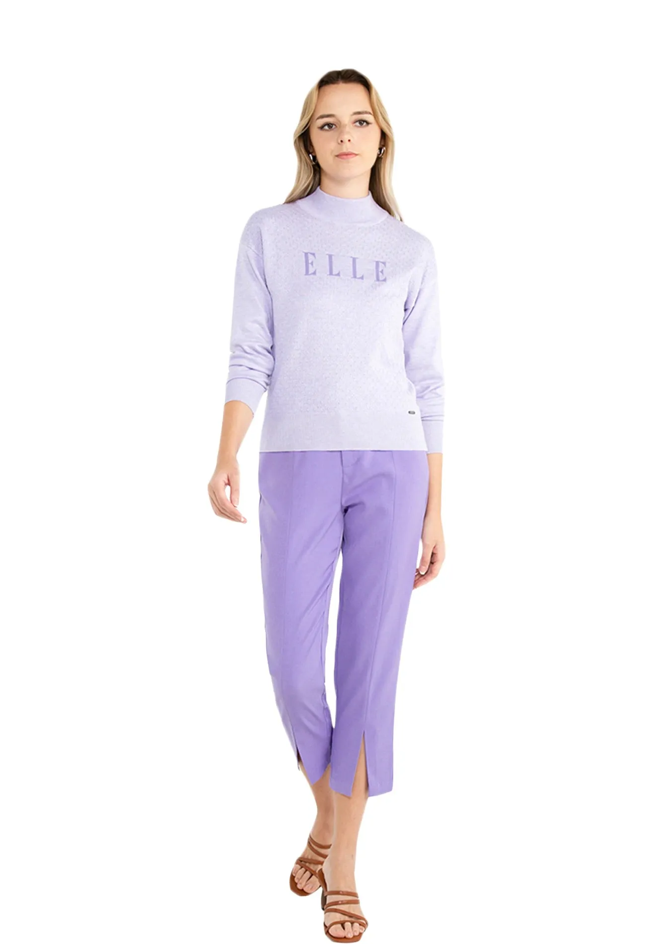 ELLE Apparel Belted Split-Hem Straight Pants