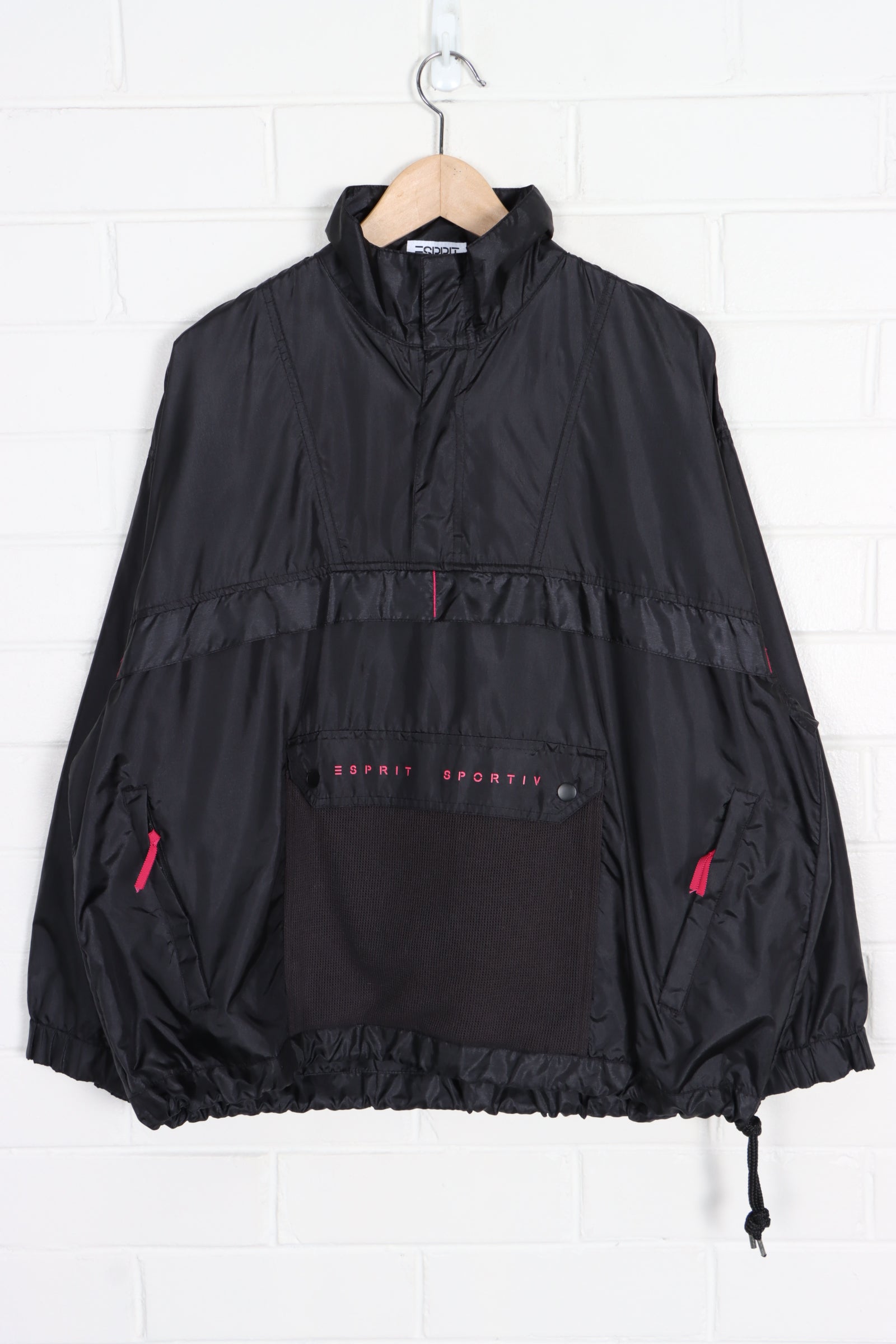 ESPRIT Sport 1/4 Zip Black & Pink Windbreaker Pullover (L)