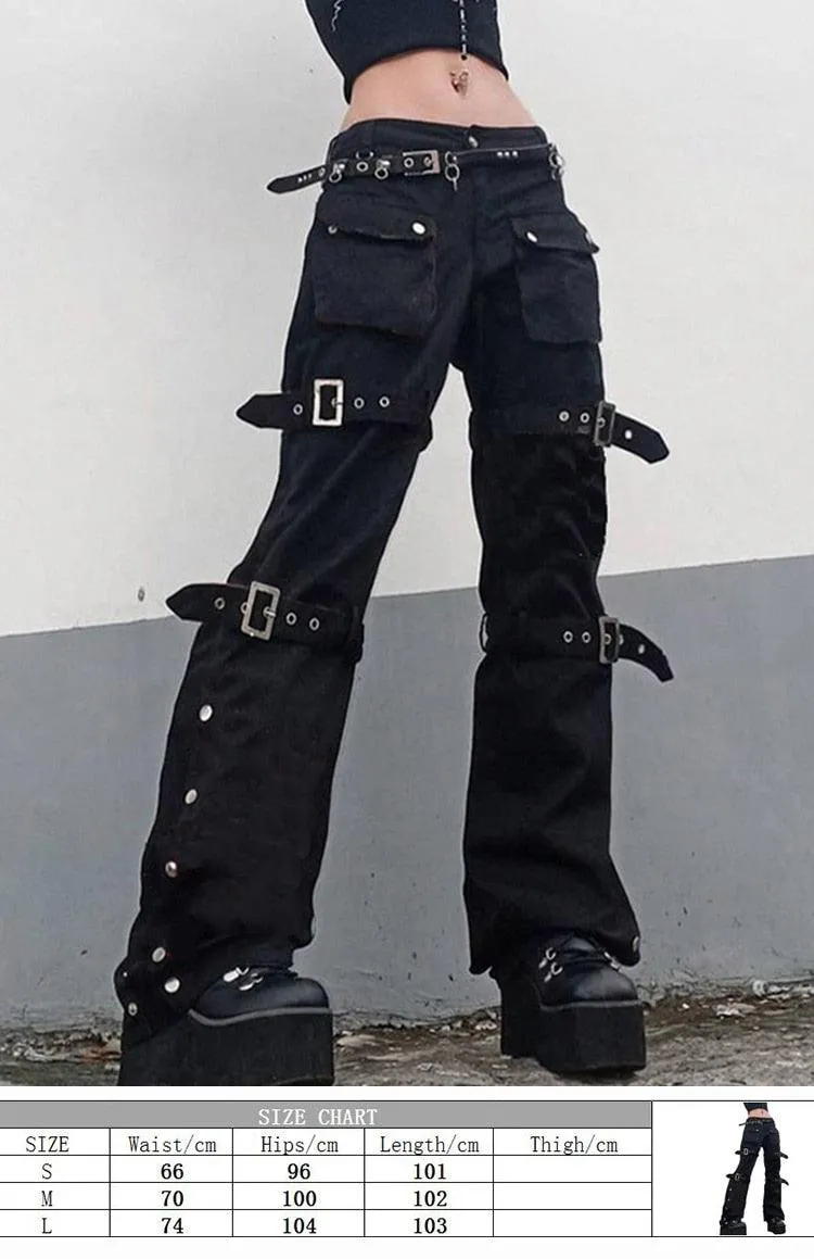 Eyelet Buckle Cyber Punk Goth Baggy Jeans