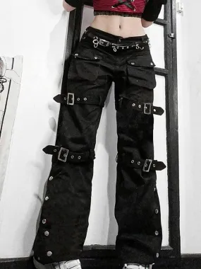 Eyelet Buckle Cyber Punk Goth Baggy Jeans