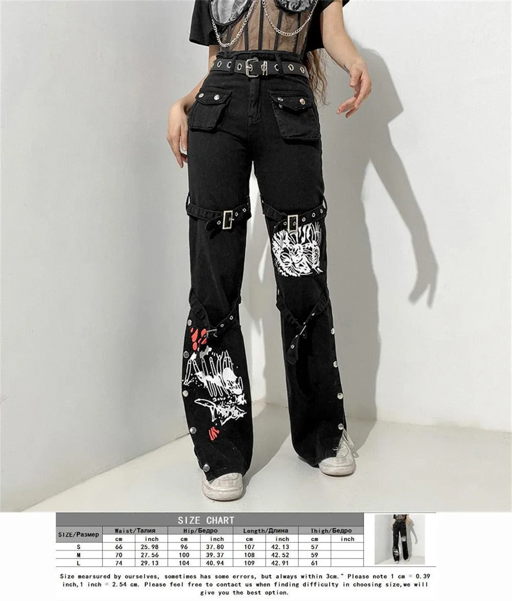 Eyelet Buckle Cyber Punk Goth Baggy Jeans