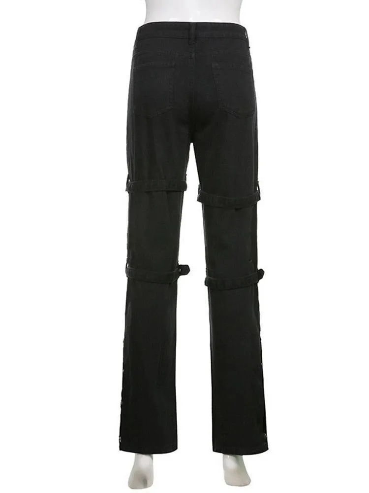 Eyelet Buckle Cyber Punk Goth Baggy Jeans