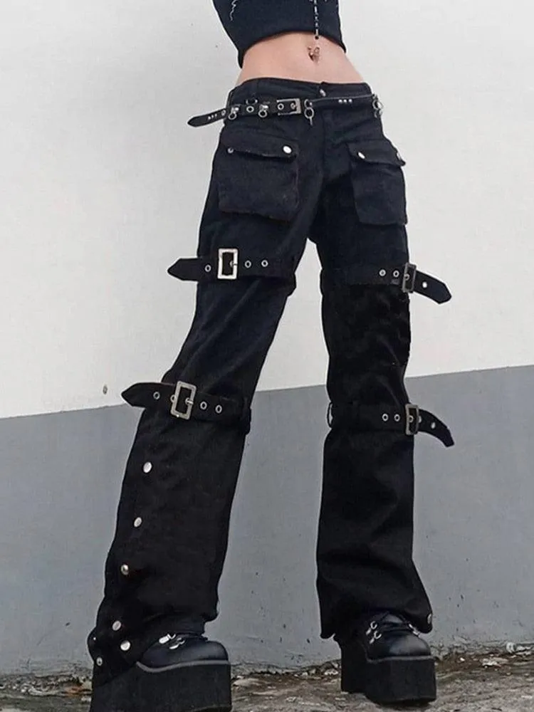 Eyelet Buckle Cyber Punk Goth Baggy Jeans