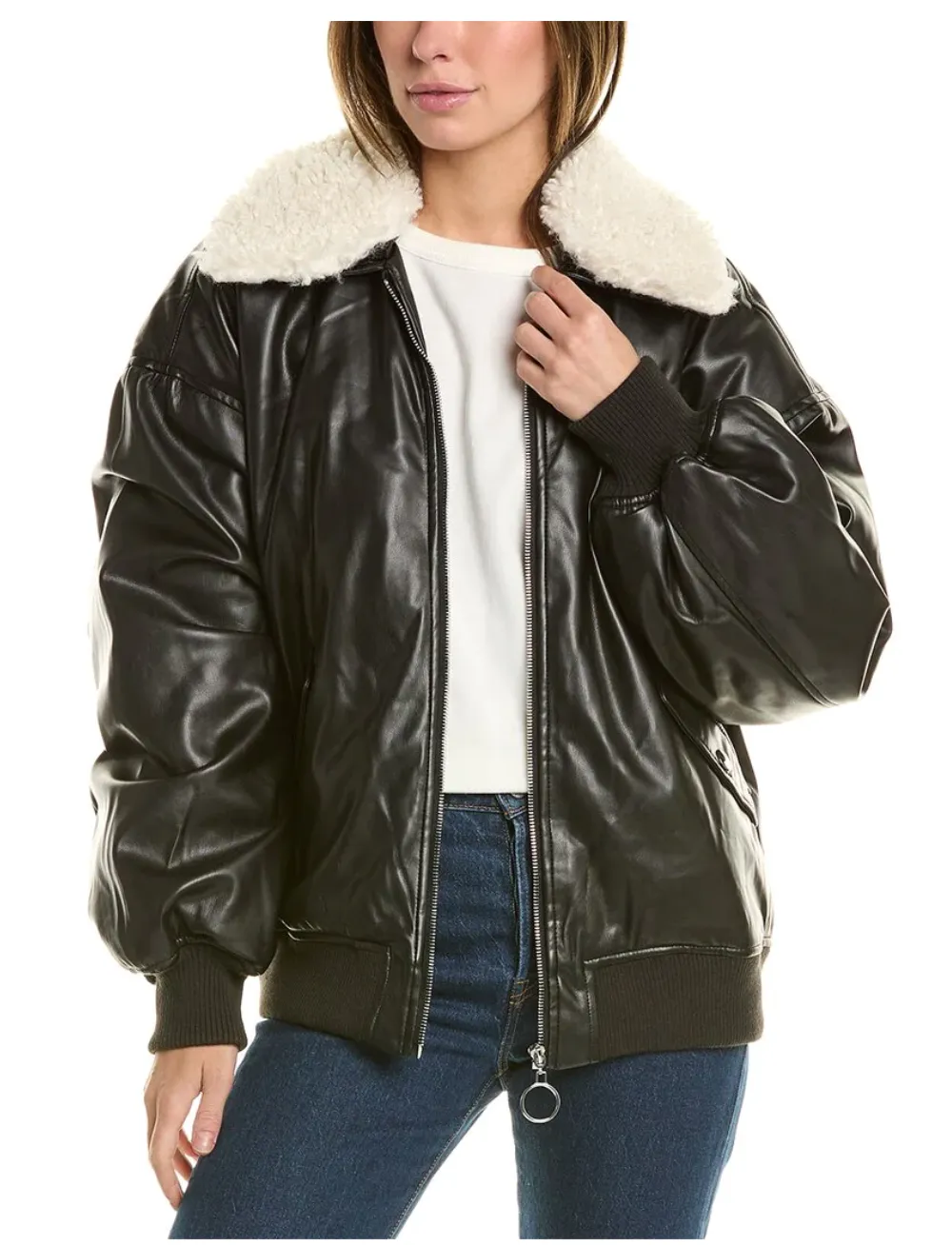 Faux Sherpa Collar Bomber Jacket