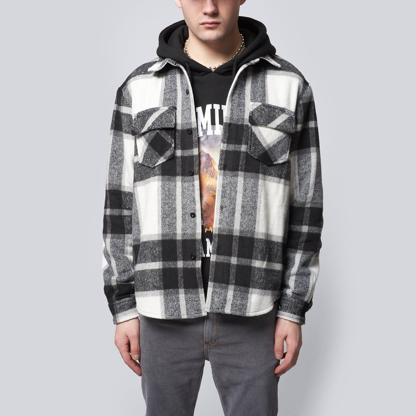 FLANNEL OVERSHIRT - BLACK/OFFWHITE