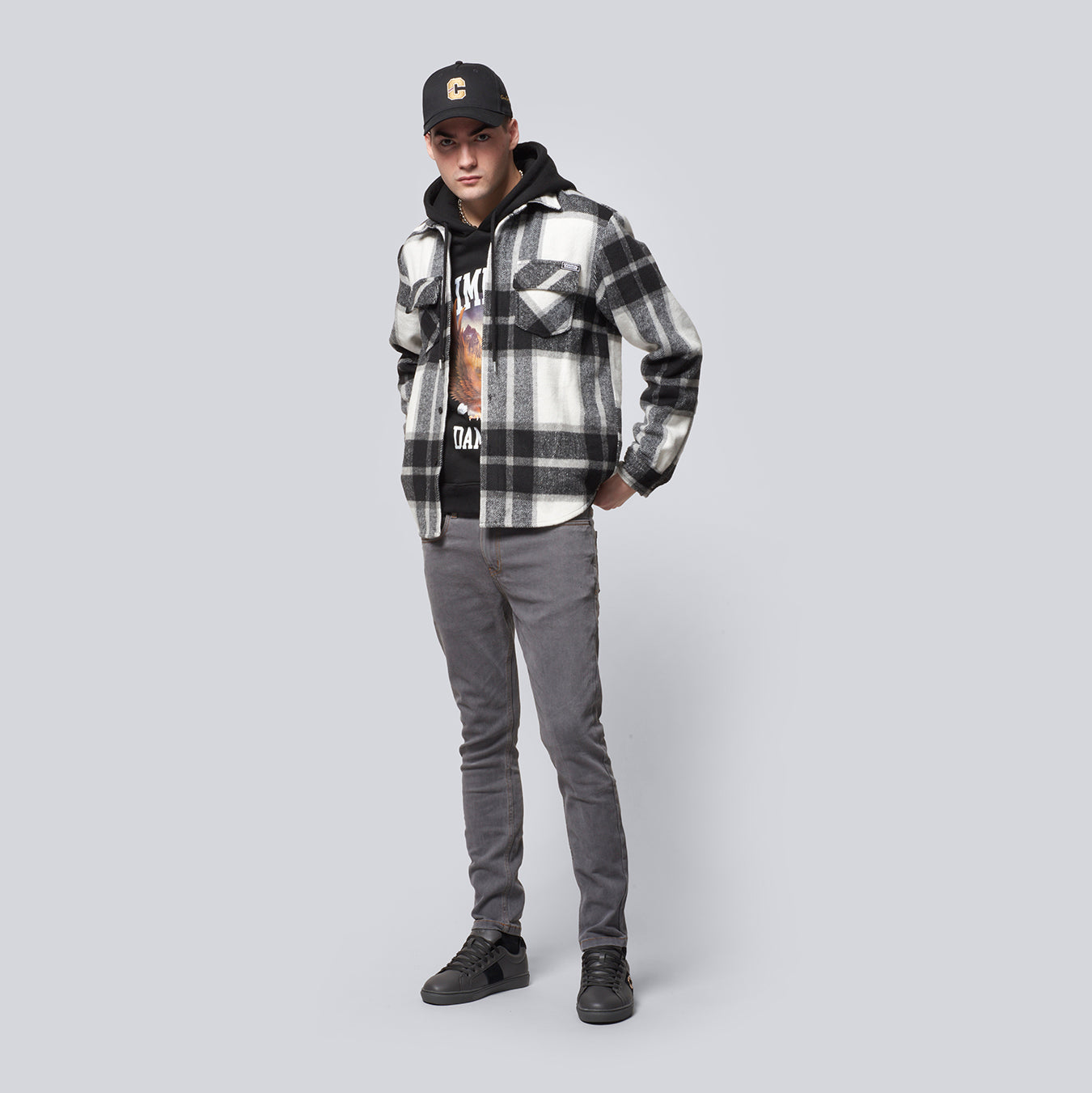 FLANNEL OVERSHIRT - BLACK/OFFWHITE