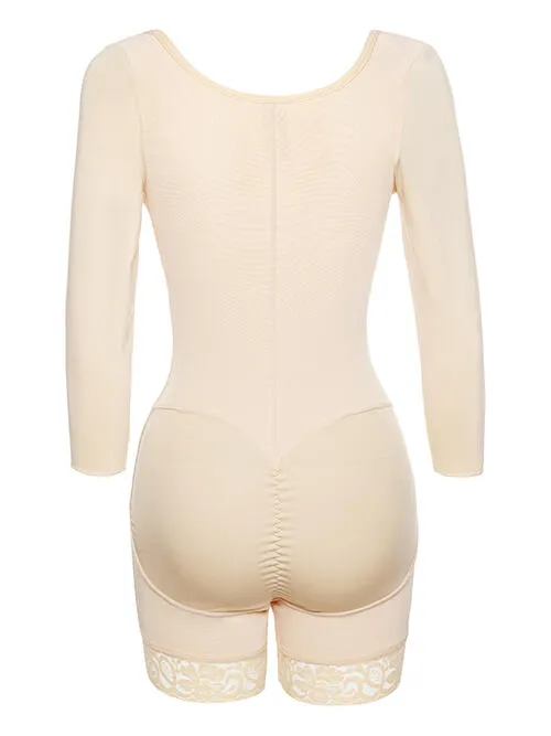 Full Size Zip Up Lace Detail Long Sleeve Shapewear