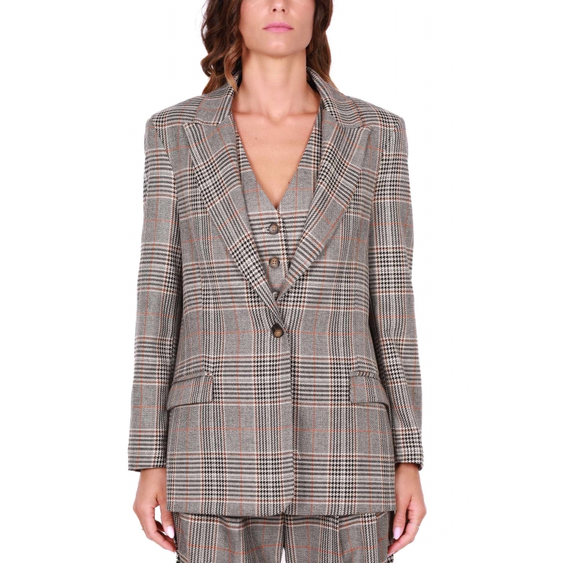 GIACCA BLAZER OVERSIZE FANTASIA CHECK, MARRONE