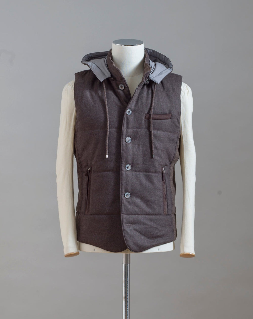 Gran Sasso Flannel Hooded Waistcoat / Brown