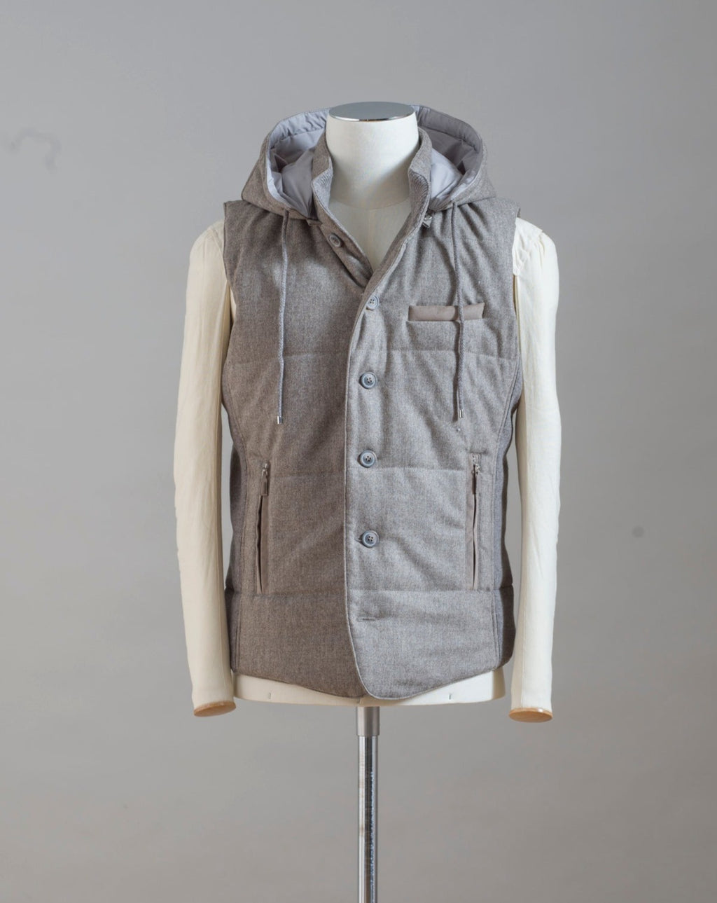 Gran Sasso Flannel Hooded Waistcoat / Taupe