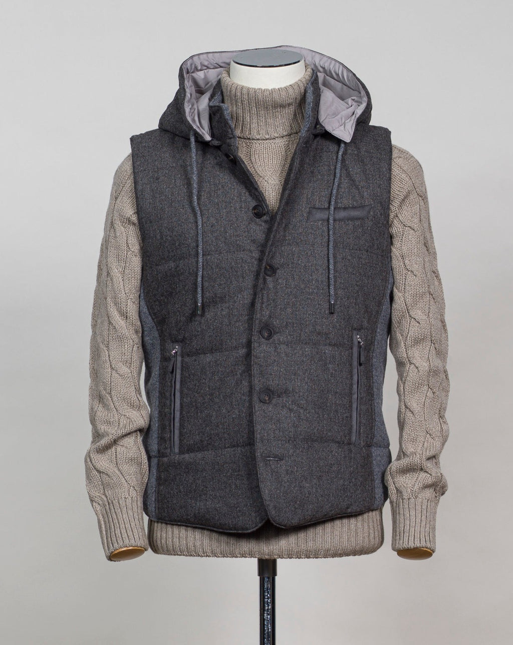 Gran Sasso Hooded Flannel Waistcoat / Grey