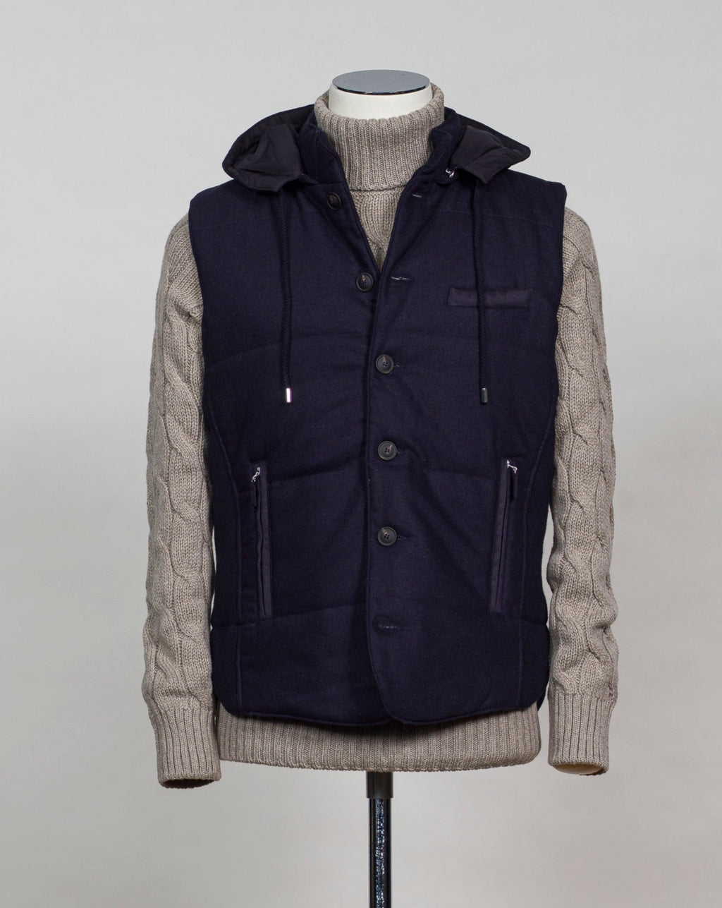 Gran Sasso Hooded Flannel Waistcoat / Navy