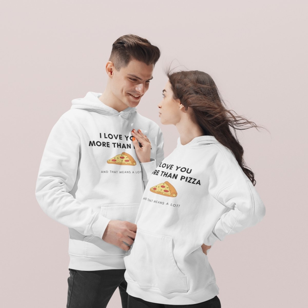 I Love You More Than Pizza Couple Hoodies White