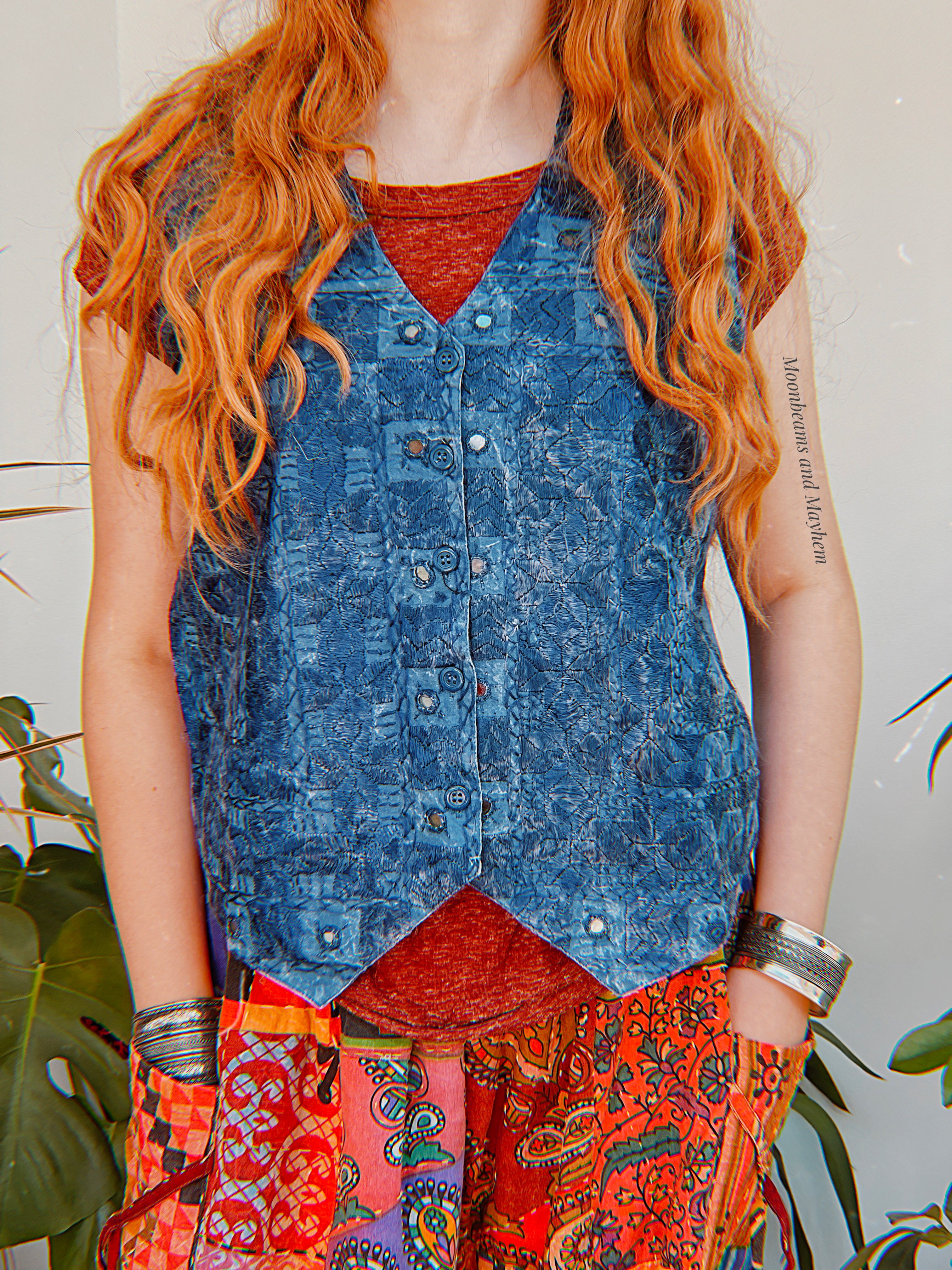 INDIE BLUE WAISTCOAT CARDIGAN - SIZE M