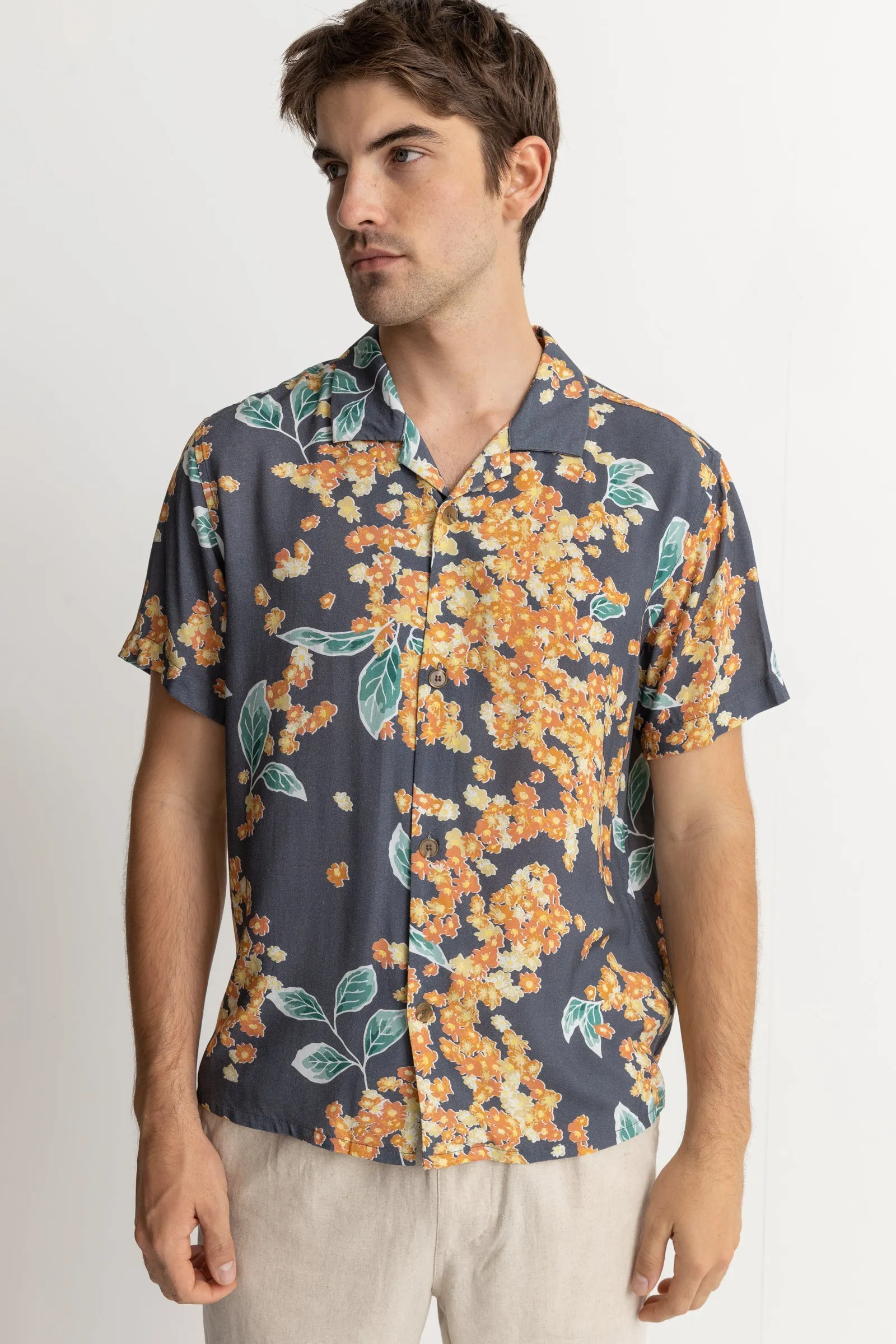 Isle Floral Cuban Ss Shirt Dark Navy