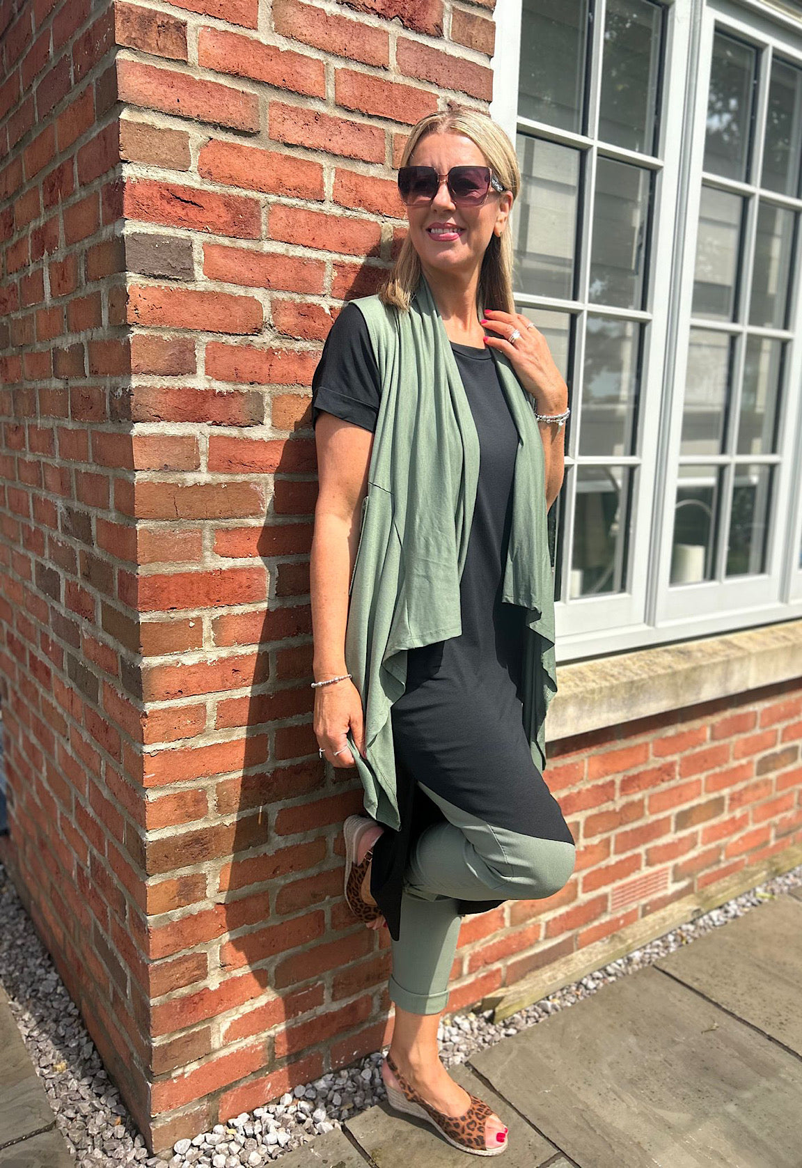 Khaki Scoop Neck Waistcoat Shena