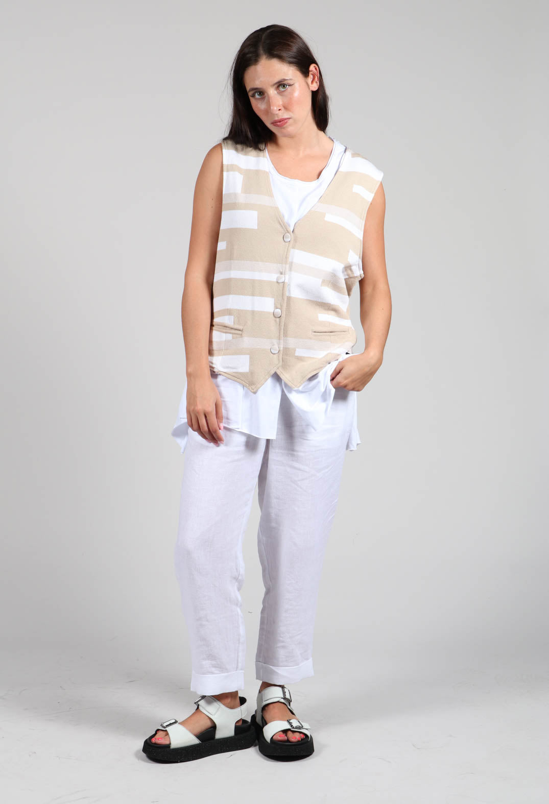 Knitted Waistcoat in Sand and White