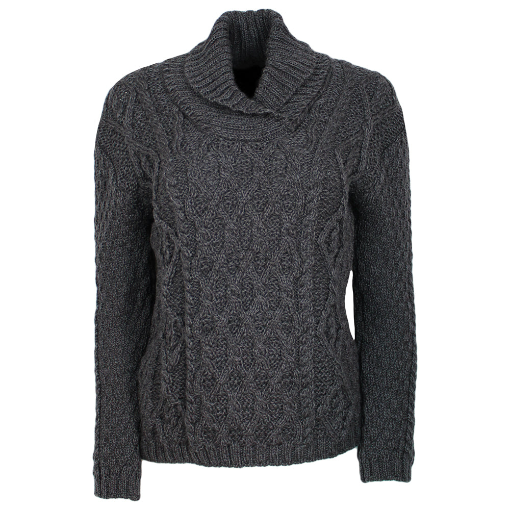 Ladies Knitted Bramble Aran Shawl Collar Pullover