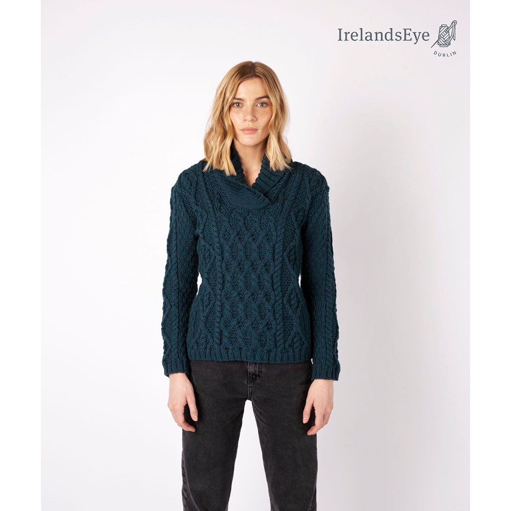 Ladies Knitted Bramble Aran Shawl Collar Pullover