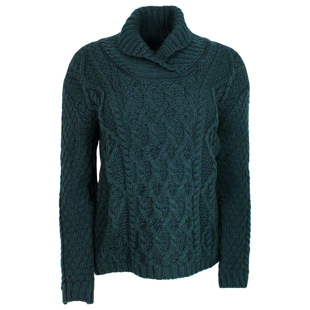 Ladies Knitted Bramble Aran Shawl Collar Pullover