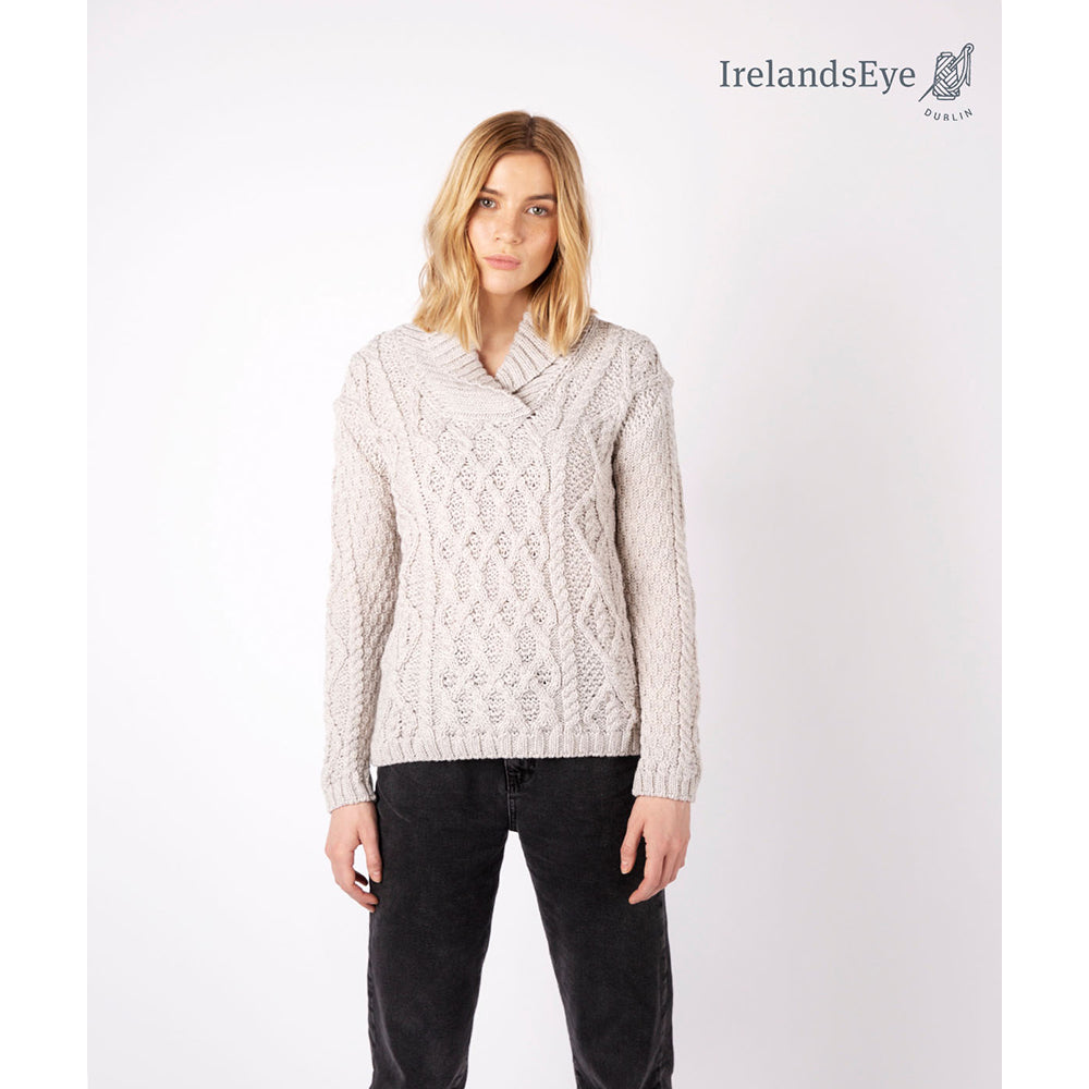 Ladies Knitted Bramble Aran Shawl Collar Pullover