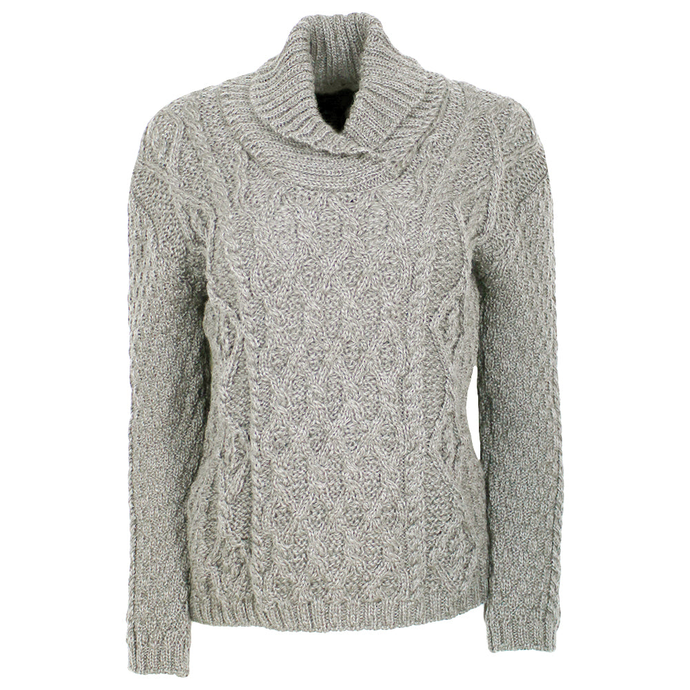 Ladies Knitted Bramble Aran Shawl Collar Pullover